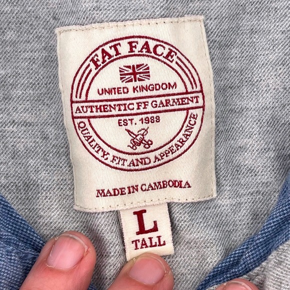 FatFace Men's Blue Chambray Button Down Long Sleeve Tall Size L Shirt - Picture 4 of 11